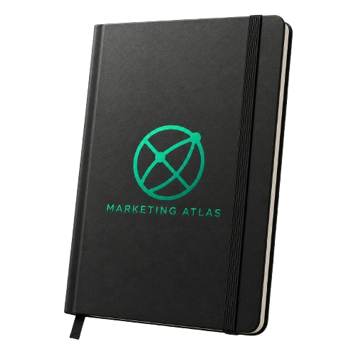 Mockup de caderno corporativo Marketing Atlas